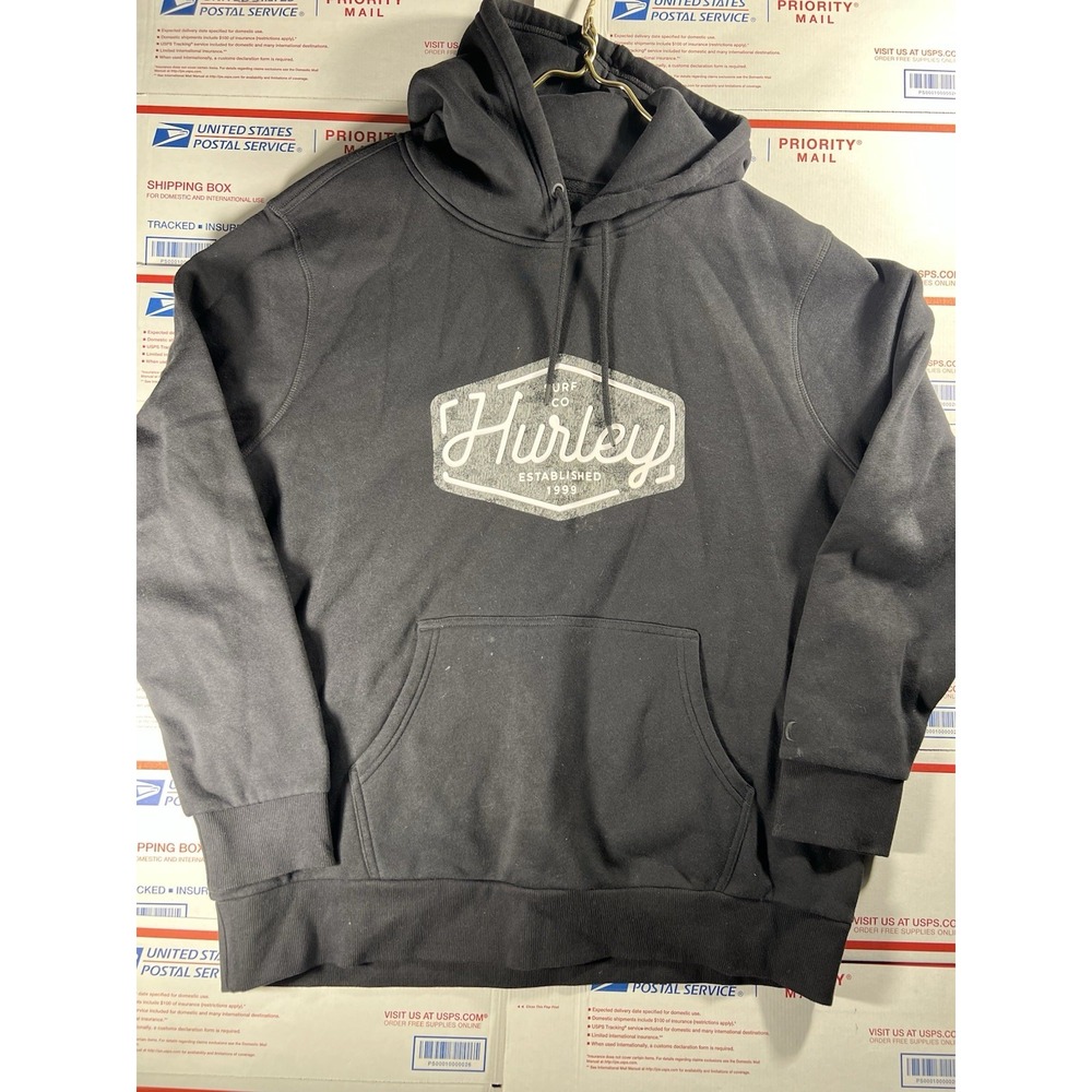 Hurley Surf Co Men's Black Graphic Print‎ Hoodie Sweatshirt XL Y2K Quicksilver